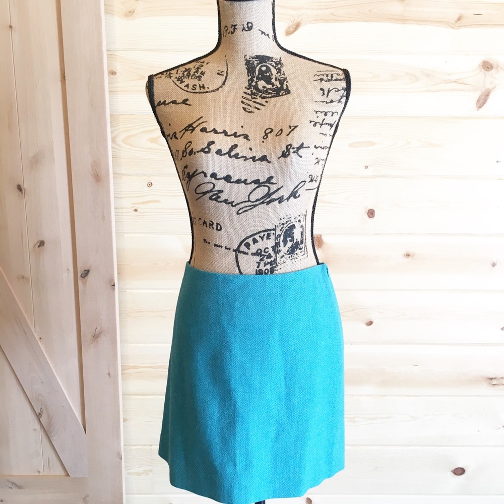 J Crew Wool Poly Blend Skirt Teal Green Size 6